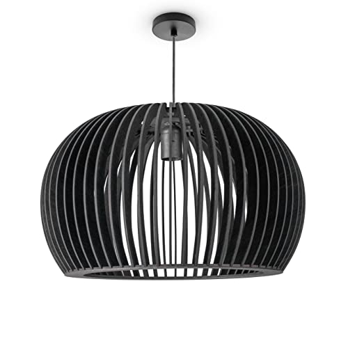 Paco Home Pendellampe Holz Pendelleuchte Boho Style Wohnzimmerlampe Esstischlampe Natur Vintage E27 Rattan Optik, Lampenart:Pendelleuchte - Typ 2, Farbe:Schwarz (Ø45 cm) von Paco Home
