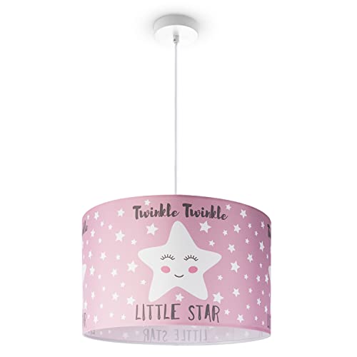 Paco Home Pendellampe Kinderzimmer Pendelleuchte Baby Lampenschirm Stoff Rund Wolken Himmel Sterne Kinderlampe E27 von Paco Home