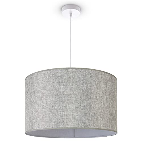 Paco Home Pendellampe Wohnzimmer Hängelampe Stoff Lampenschirm Modern Einfarbig Rund E27 Skandi Schlafzimmer 1,5m Textilkabel Kürzbar von Paco Home