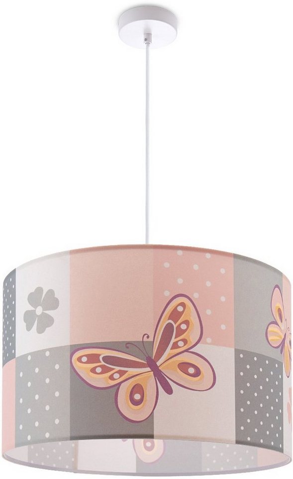 Paco Home Pendelleuchte Cosmo 220, ohne Leuchtmittel, Lampe Kinderzimmer Deckenlampe Rosa Schmetterling Blumen Karo E27 von Paco Home