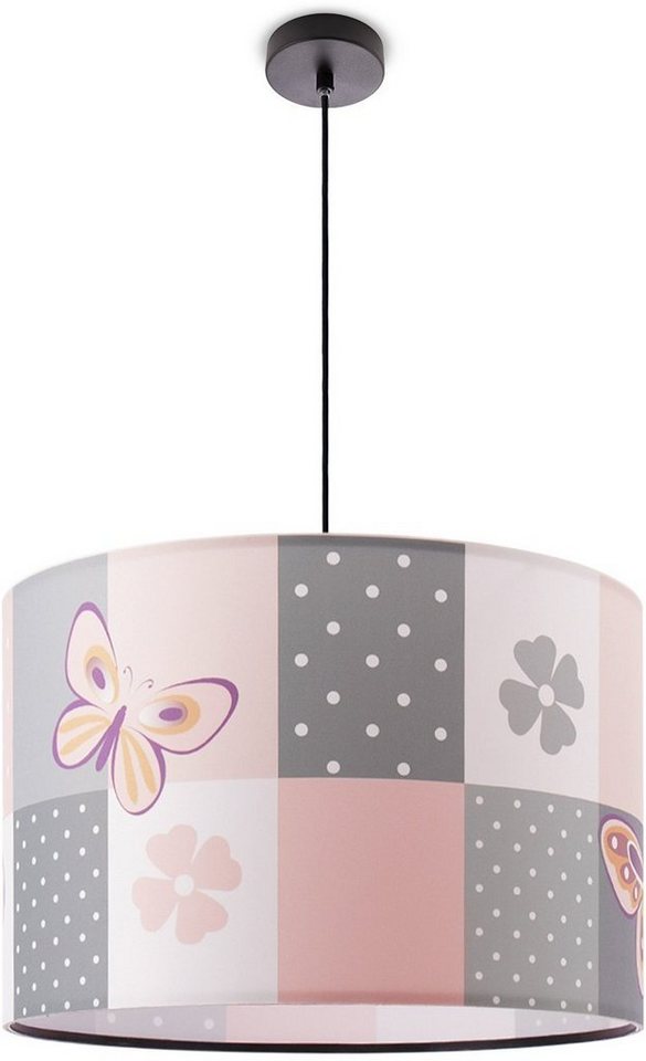 Paco Home Pendelleuchte Cosmo 220, ohne Leuchtmittel, Lampe Kinderzimmer Deckenlampe Rosa Schmetterling Blumen Karo E27 von Paco Home