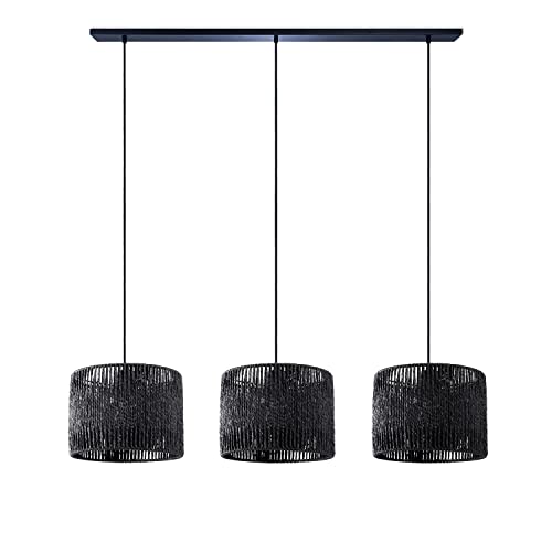 Paco Home Pendelleuchte Esstisch Korb Boho Hängelampe Esszimmer Lampe E27 Pendellampe Rattan Papier, Farbe:Schwarz (Ø27cm), Leuchtenart___Farbe:Pendelleuchte - Schwarz von Paco Home