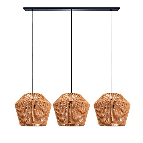 Paco Home Pendelleuchte Esstisch Korb Boho Hängelampe Esszimmer Lampe E27 Pendellampe Rattan Papier, Farbe:Natur (Ø33cm), Leuchtenart___Farbe:Pendelleuchte - Schwarz von Paco Home