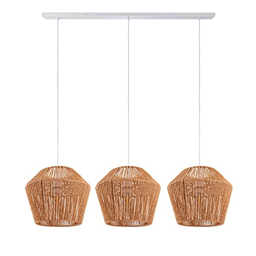 Paco Home Pendelleuchte Esstisch Korb Boho Hängelampe Esszimmer Lampe E27 Pendellampe Rattan Papier, Farbe:Natur (Ø33cm), Leuchtenart___Farbe:Pendelleuchte - Weiß von Paco Home