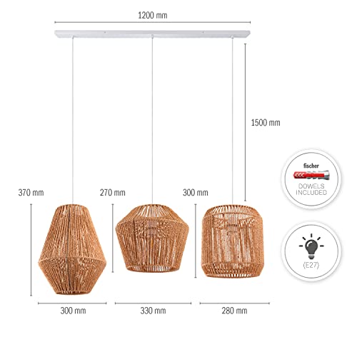 Paco Home Pendelleuchte Esstisch Korb Boho Hängelampe Esszimmer Lampe E27 Pendellampe Rattan Papier, Farbe:Natur (Ø28 + Ø30 + Ø33cm), Leuchtenart___Farbe:Pendelleuchte - Weiß von Paco Home