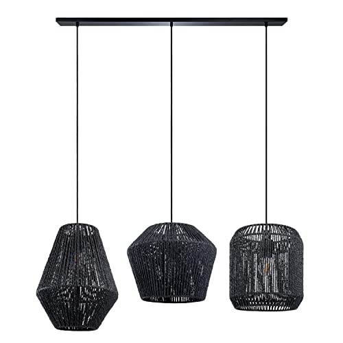 Paco Home Pendelleuchte Esstisch Korb Boho Hängelampe Esszimmer Lampe E27 Pendellampe Rattan Papier, Farbe:Schwarz (Ø28 + Ø30 + Ø33cm), Leuchtenart___Farbe:Pendelleuchte - Schwarz von Paco Home