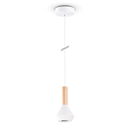 Paco Home Pendelleuchte Esstisch Lampe Küche Schlafzimmer Deko Wohnzimmer Küchenlampe Decke Lampenschirm Stahl Holz GU10, Farbe:Weiß, Leuchtenform__Größe:Ø10cm von Paco Home