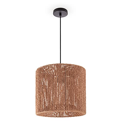 Paco Home Pendelleuchte Esstisch Papier Boho Hängelampe Esszimmer Lampe E27 Hängeleuchte Rattan, Farbe:Natur (Ø33cm), Leuchtenart___Farbe:Pendelleuchte - Schwarz von Paco Home