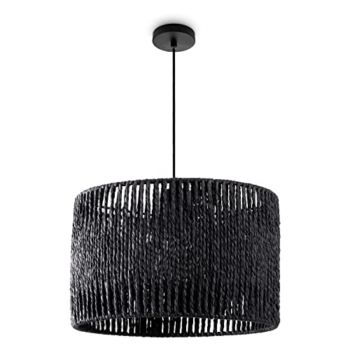 Paco Home Pendelleuchte Esstisch Papier Boho Hängelampe Esszimmer Lampe E27 Hängeleuchte Rattan, Farbe:Schwarz (Ø32cm), Leuchtenart___Farbe:Pendelleuchte - Schwarz von Paco Home