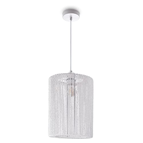 Paco Home Pendelleuchte Esstisch Papier Boho Hängelampe Esszimmer Lampe E27 Hängeleuchte Rattan, Farbe:Weiß (Ø25cm), Leuchtenart___Farbe:Pendelleuchte - Weiß von Paco Home