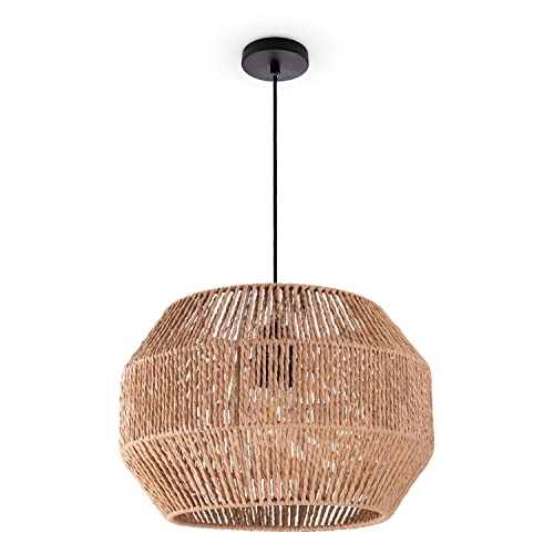 Paco Home Pendelleuchte Esstisch Papier Boho Hängelampe Esszimmer Lampe E27 Hängeleuchte Rattan, Farbe:Natur (Ø35cm), Leuchtenart/Farbe:Pendelleuchte - Schwarz von Paco Home