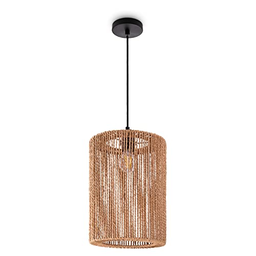 Paco Home Pendelleuchte Esstisch Papier Boho Hängelampe Esszimmer Lampe E27 Hängeleuchte Rattan, Farbe:Natur (Ø25cm), Leuchtenart___Farbe:Pendelleuchte - Schwarz von Paco Home