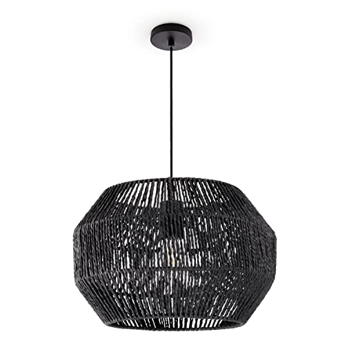 Paco Home Pendelleuchte Esstisch Papier Boho Hängelampe Esszimmer Lampe E27 Hängeleuchte Rattan, Farbe:Schwarz (Ø35cm), Leuchtenart/Farbe:Pendelleuchte - Schwarz von Paco Home