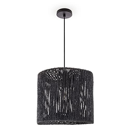 Paco Home Pendelleuchte Esstisch Papier Boho Hängelampe Esszimmer Lampe E27 Hängeleuchte Rattan, Farbe:Schwarz (Ø33cm), Leuchtenart___Farbe:Pendelleuchte - Schwarz von Paco Home