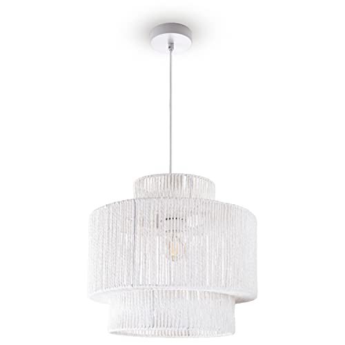 Paco Home Pendelleuchte Esstisch Papier Boho Hängelampe Esszimmer Lampe E27 Hängeleuchte Rattan, Farbe:Weiß (Ø40cm), Leuchtenart___Farbe:Pendelleuchte - Weiß von Paco Home