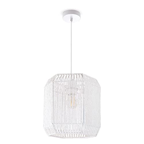 Paco Home Pendelleuchte Esstisch Papier Boho Hängelampe Esszimmer Lampe E27 Hängeleuchte Rattan, Farbe:Weiß (Ø24cm), Leuchtenart___Farbe:Pendelleuchte - Weiß von Paco Home