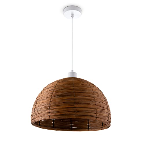 Paco Home Pendelleuchte Esstischlampe Esszimmer Pendellampe Korb Optik 1,5m Textilkabel E27 Rustikal Boho Hängelampe, Farbe:Braun (Ø36 cm), Leuchtenart___Farbe:Pendelleuchte - Weiß von Paco Home