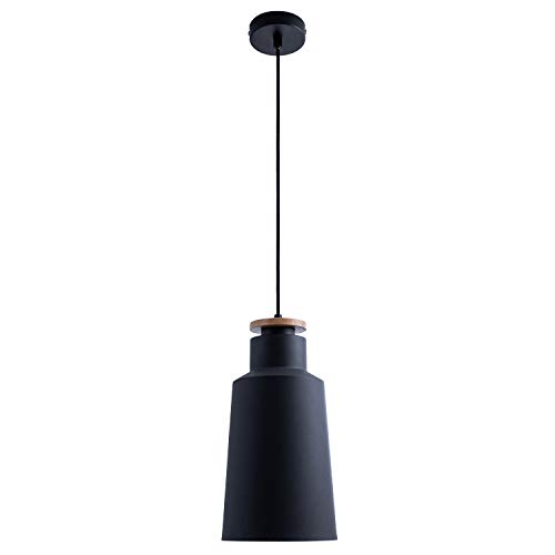 Paco Home Pendelleuchte Hängelampe Esszimmer Küchenlampe Esstischlampe Skandinavisch 1,5m Textilkabel E27 Wohnzimmer, Farbe: Schwarz-Holz, Lampentyp: Design I von Paco Home