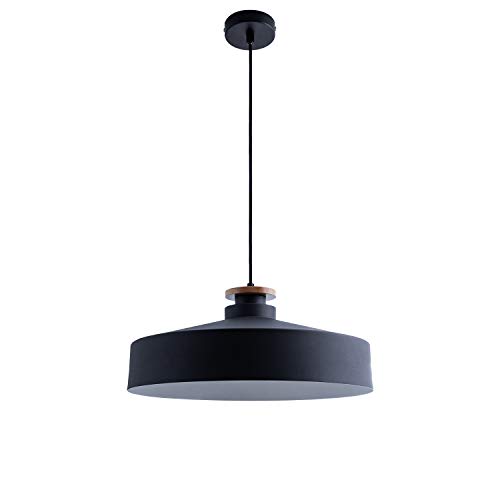 Paco Home Pendelleuchte Hängelampe Esszimmer Küchenlampe Esstischlampe Skandinavisch 1,5m Textilkabel E27 Wohnzimmer, Farbe: Schwarz-Holz, Lampentyp: Design T von Paco Home