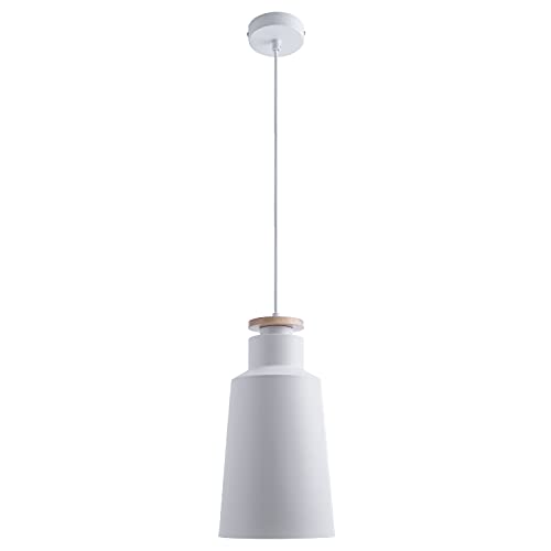 Paco Home Pendelleuchte Hängelampe Esszimmer Küchenlampe Esstischlampe Skandinavisch 1,5m Textilkabel E27 Wohnzimmer, Farbe: Weiß-Holz, Lampentyp: Design I von Paco Home