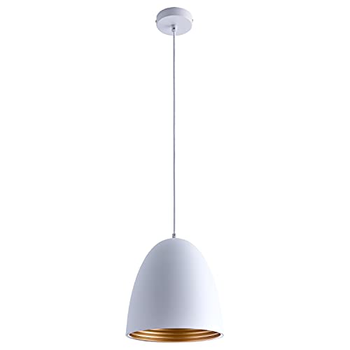 Paco Home Pendelleuchte Küchenlampe Hängelampe Esszimmer Esstischlampe Innen Gold Oder Weiß 1,5m Textilkabel Kürzbar E27, Leuchtmittel: ohne Leuchtmittel, Farbe: Weiß-Gold von Paco Home