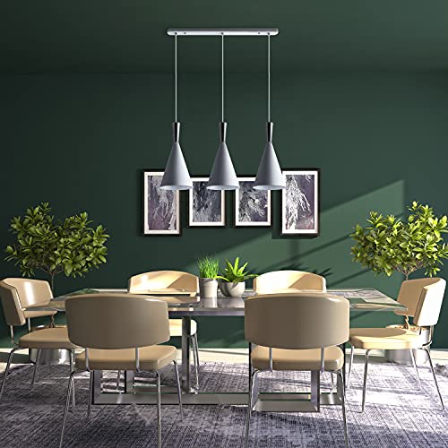 Paco Home Pendelleuchte Küchenlampe Hängend Hängelampe Esszimmer Esstischlampe 1,5m Textilkabel Kürzbar Ø18,5cm E27, Farbe: Weiß/Alu gebürstet, Lampentyp: 3-flammig von Paco Home