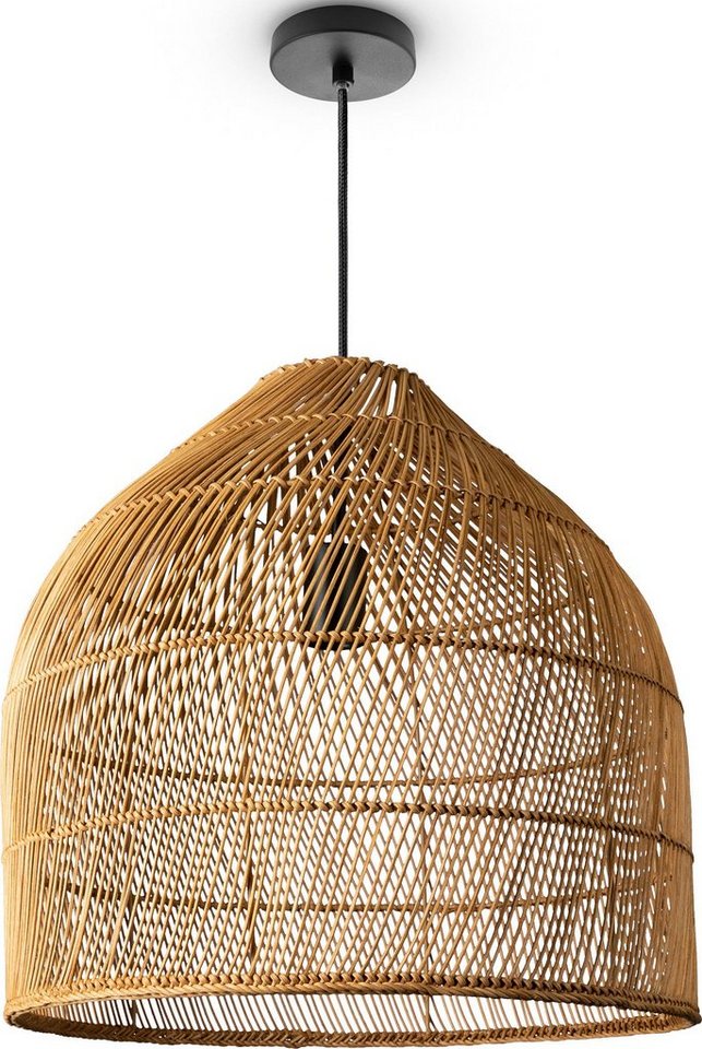 Paco Home Pendelleuchte LINNU, ohne Leuchtmittel, Korblampe Rattan Pendelleuchte Wohnzimmer Boho Deckenlampe Natur von Paco Home