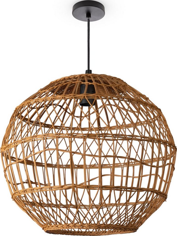 Paco Home Pendelleuchte MAITE, ohne Leuchtmittel, Rattan Hängeleuchte Korblampe Rund E27 Boho Stil Modern Wohnzimmer von Paco Home