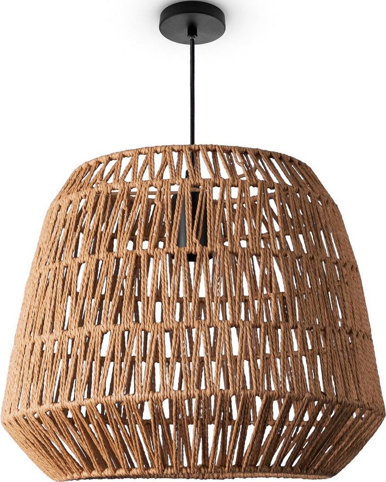 Paco Home Pendelleuchte POMI, ohne Leuchtmittel, Pendelleuchte Korb Lampe Esszimmerlampe Rattan Papier Boho E27 von Paco Home