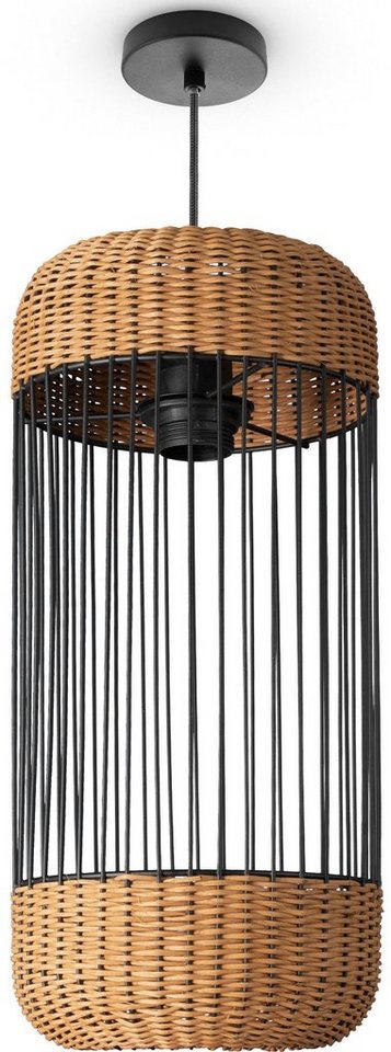 Paco Home Pendelleuchte PUSTA, ohne Leuchtmittel, Rattan Esszimmer Lampe Pendelleuchte Boho Zylinder Rustikal E27 von Paco Home