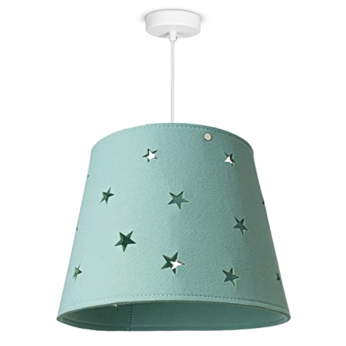 Paco Home Kinderlampe Kinderzimmer Hängelampe Pendelleuchte Stoff Sterne Jungen Mädchen Lampenschirm Bunt E27 Modern, Lampenart:Pendelleuchte, Farbe:Blau von Paco Home