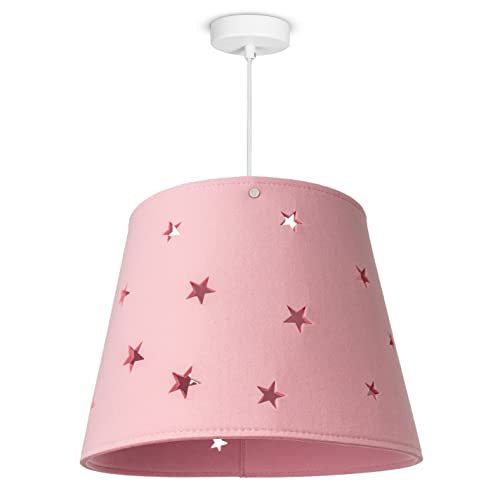 Paco Home Kinderlampe Kinderzimmer Hängelampe Pendelleuchte Stoff Sterne Jungen Mädchen Lampenschirm Bunt E27 Modern, Lampenart:Pendelleuchte, Farbe:Pink von Paco Home