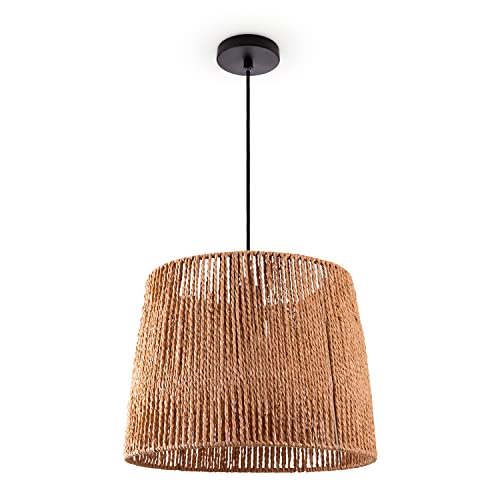 Paco Home Hängelampe Bambus Wohnzimmer Pendelleuchte Rattan Esstisch Esszimmer Lampe E27 Hängeleuchte Papier Boho, Farbe:Natur (Ø35cm), Leuchtenart___Farbe:Pendelleuchte - Schwarz von Paco Home