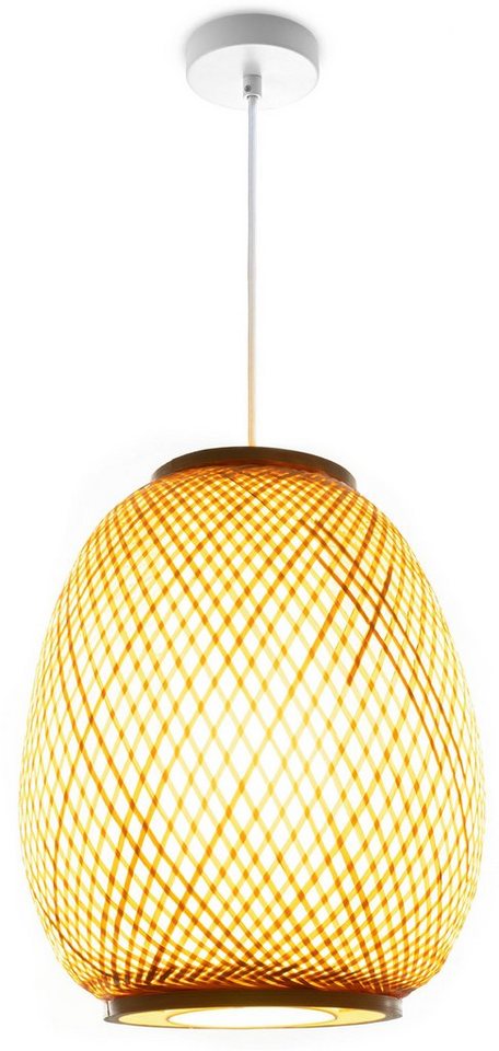 Paco Home Pendelleuchte TOPU, ohne Leuchtmittel, Hängeleuchte Bambus Lampenschirm Korb Wohnzimmer Boho Rustikal E27 von Paco Home