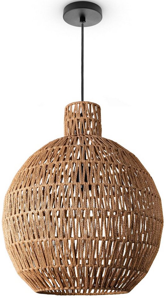 Paco Home Pendelleuchte ULLA, ohne Leuchtmittel, Lampe Papier Pendellampe Rustikal Korb LED Boho Rattan Optik E27 von Paco Home