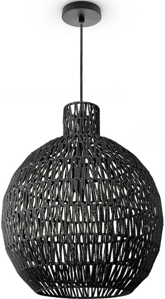 Paco Home Pendelleuchte ULLA, ohne Leuchtmittel, Lampe Papier Pendellampe Rustikal Korb LED Boho Rattan Optik E27 von Paco Home