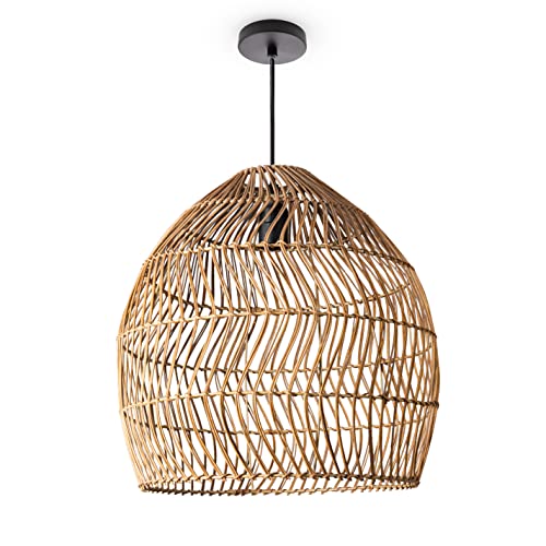 Paco Home Pendelleuchte Wohnzimmer Boho Korbleuchten Pendellampe Rattan Hängeleuchte Esszimmer Lampe Papier E27, Lampenart:Pendelleuchte - Typ 7, Farbe:Natur (Ø40cm) von Paco Home