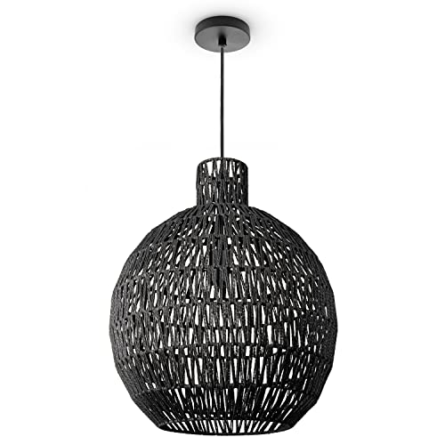 Paco Home Pendelleuchte Wohnzimmer Boho Korbleuchten Pendellampe Rattan Hängeleuchte Esszimmer Lampe Papier E27, Lampenart:Pendelleuchte - Typ 8, Farbe:Schwarz (Ø45 cm) von Paco Home