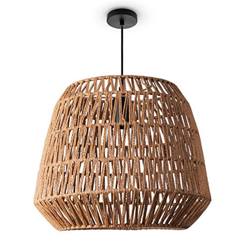 Paco Home Pendelleuchte Wohnzimmer Boho Korbleuchten Pendellampe Rattan Hängeleuchte Esszimmer Lampe Papier E27, Lampenart:Pendelleuchte - Typ 9, Farbe:Natur (Ø40cm) von Paco Home