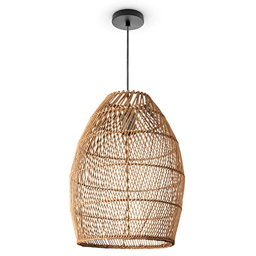 Paco Home Pendelleuchte Wohnzimmer Boho Korbleuchten Pendellampe Rattan Hängeleuchte Esszimmer Lampe Papier E27, Lampenart:Pendelleuchte - Typ 2, Farbe:Natur (Ø30cm) von Paco Home