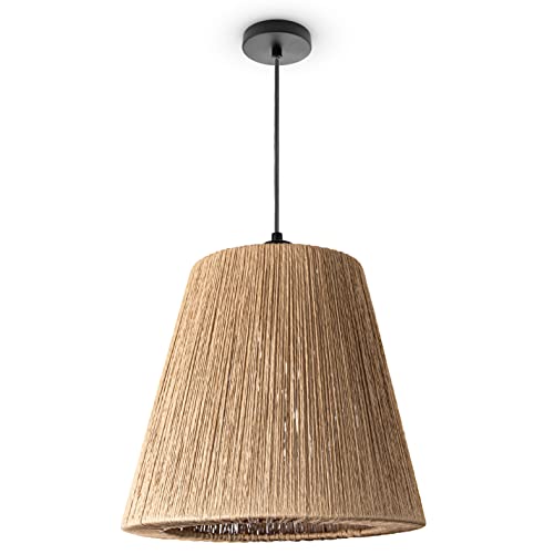 Paco Home Pendelleuchte Wohnzimmer Boho Korbleuchten Pendellampe Rattan Hängeleuchte Esszimmer Lampe Papier E27, Lampenart:Pendelleuchte - Typ 5, Farbe:Natur__Ø38_cm_ von Paco Home