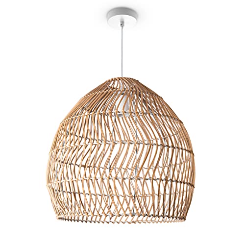 Paco Home Pendelleuchte Wohnzimmer Boho Korbleuchten Pendellampe Rattan Hängeleuchte Esszimmer Lampe Papier E27, Lampenart:Pendelleuchte - Typ 7, Farbe:Creme (Ø40 cm) von Paco Home