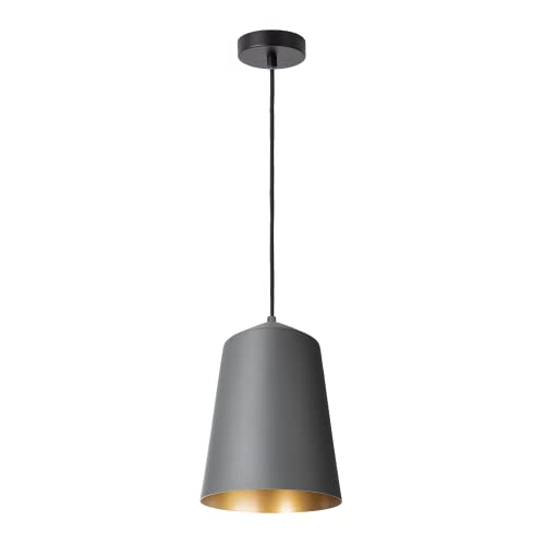 Paco Home Pendelleuchte Wohnzimmer Hängelampe Esstisch Küche Lampenschirm Lampe Industrial Design Textilkabel E27, Lampenart: Pendelleuchte - Anthrazit, Farbe: Gold (Ø19.5 cm) von Paco Home