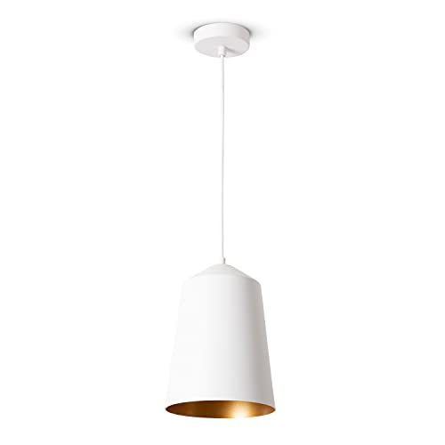 Paco Home Pendelleuchte Wohnzimmer Hängelampe Esstisch Küche Lampenschirm Lampe Industrial Design Textilkabel E27, Lampenart:Pendelleuchte - Weiß, Farbe: Gold (Ø19.5 cm) von Paco Home