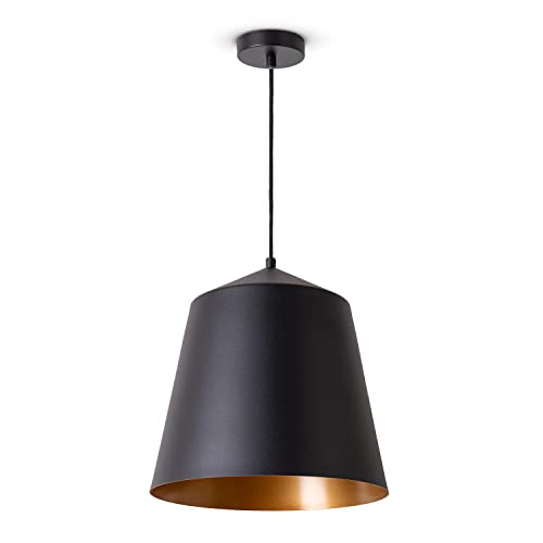 Paco Home Pendelleuchte Wohnzimmer Hängelampe Esstisch Küche Lampenschirm Lampe Industrial Design Textilkabel E27, Lampenart:Pendelleuchte - Schwarz, Farbe: Gold (Ø32.5 cm) von Paco Home