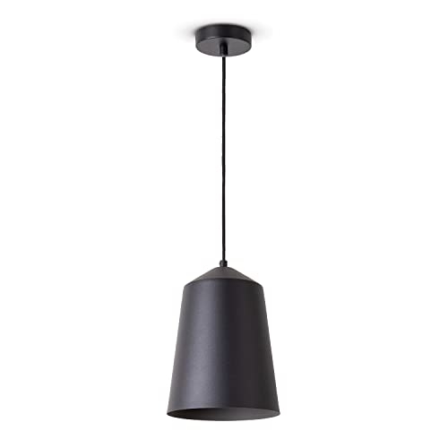 Paco Home Pendelleuchte Wohnzimmer Hängelampe Esstisch Küche Lampenschirm Lampe Industrial Design Textilkabel E27, Lampenart:Pendelleuchte - Schwarz, Farbe:Grau (Ø19.5 cm) von Paco Home