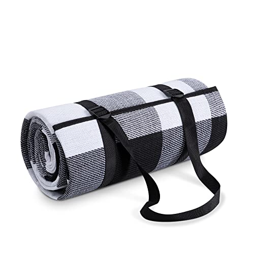 Paco Home Picknickdecke Campingdecke XXL Strand Picknickdecke Wasserdicht Mit Tragegriff Leicht Kompakt Tragbar Isoliert, Farbe:Schwarz-Weiß 1, Größe:150x200cm von Paco Home