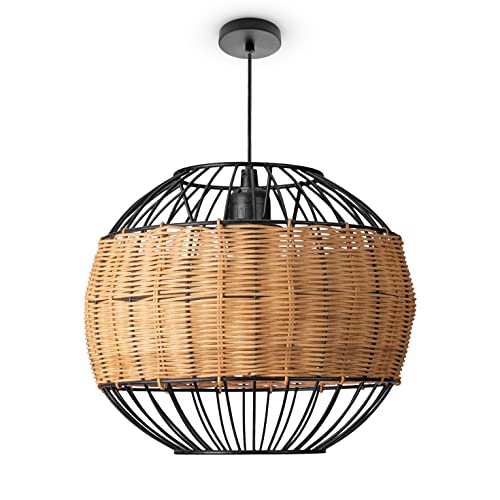 Paco Home Rattan Pendelleuchte Wohnzimmer Hängelampe Boho Style Käfig Lampe Esstischlampe Metall E27 von Paco Home