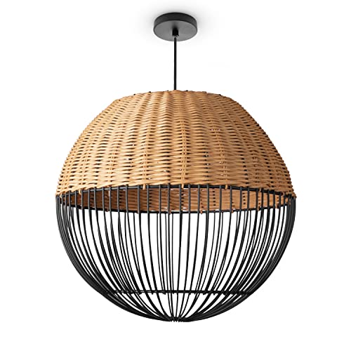 Paco Home Rattan Pendelleuchte Wohnzimmer Hängelampe Boho Style Käfig Lampe Esstischlampe Metall E27 von Paco Home