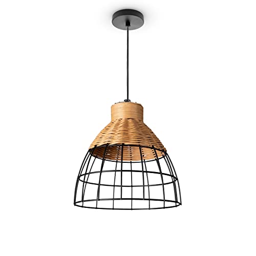 Paco Home Rattan Pendelleuchte Wohnzimmer Hängelampe Boho Style Käfig Lampe Esstischlampe Metall E27 von Paco Home